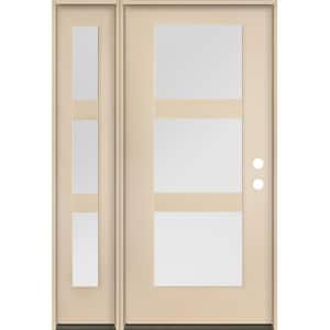 BRIGHTON Modern 50 in. x 80 in. 3-Lite Left-Hand/Inswing Satin Etched Glass Unfinished Fiberglass Prehung Front Door/LSL