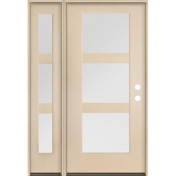 Krosswood Doors BRIGHTON Modern 50 in. x 80 in. 3-Lite Left-Hand/Inswing Satin Etched Glass Unfinished Fiberglass Prehung Front Door/LSL