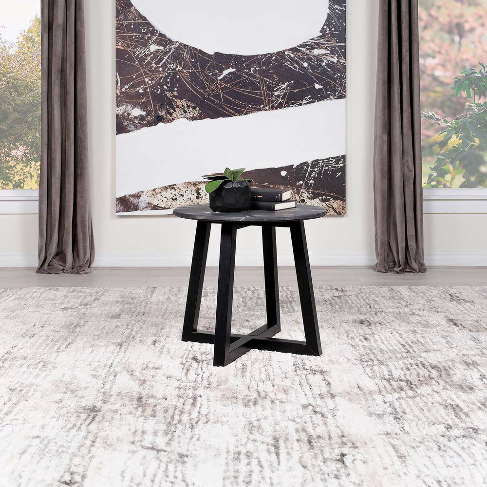 Skylark Round Black Faux Marble and Wood End Table