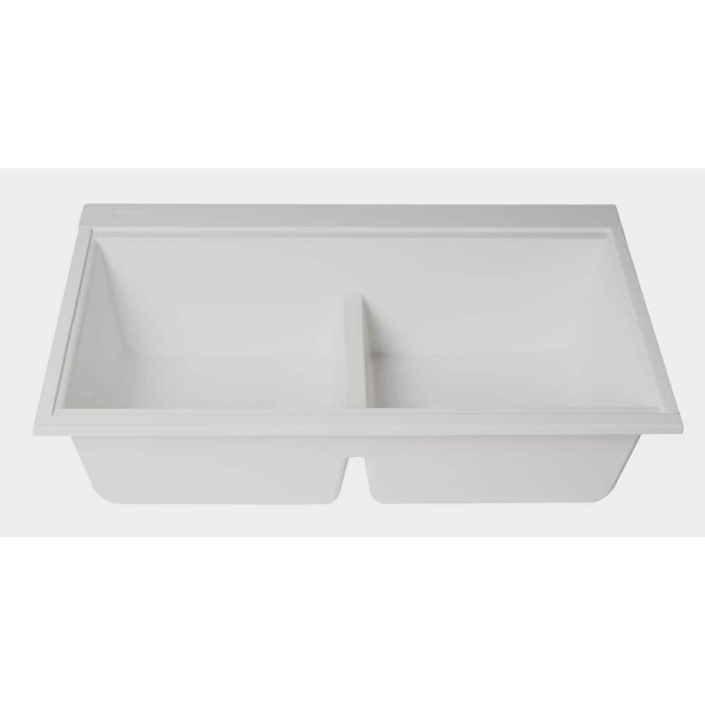 White Granite Composite Double Bowl Undermount Kitchen Sink