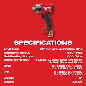 M18 FUEL Gen-2 18V Lithium-Ion Brushless Cordless Mid Torque 1/2 in. Impact Wrench w/Friction Ring & (1) 8.0Ah Battery