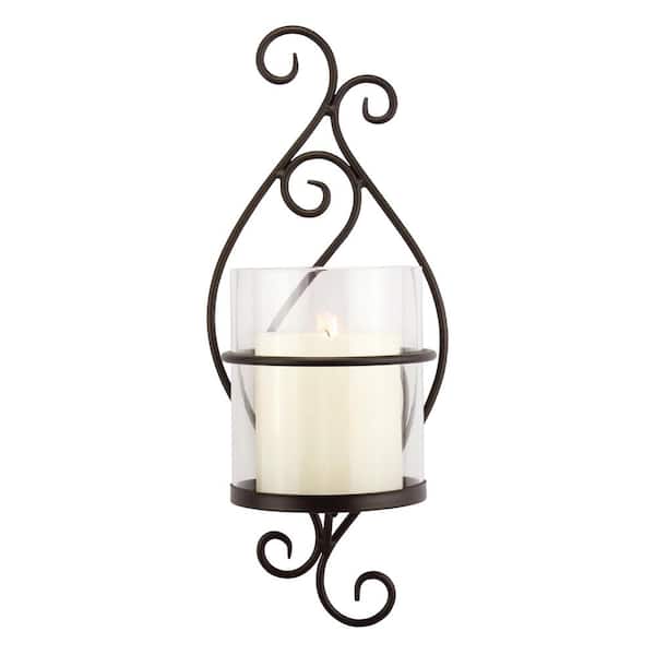 Stonebriar Collection Black Metal Scrolled Pillar Candle Sconce