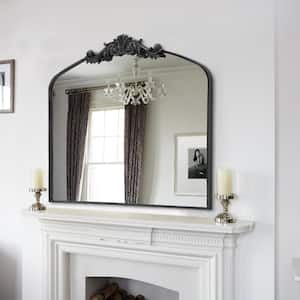 30 in. W x 36 in. H Arched Vintage Mirror Antique Metal Framed Baroque Traditional Bathroom Vanity Mirror in Black