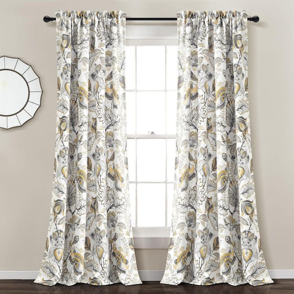 Homeboutique Cynthia Jacobean 52 In W X 84 L Light Filtering Window Curtain Panels Yellow Gray Plus 2 Set 194938049078 The