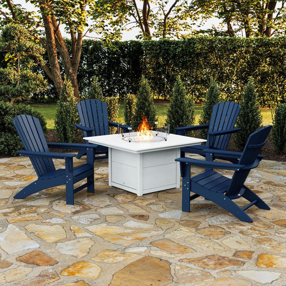 Grant Park Navy/White 5-Piece HDPE Plastic Outdoor Adirondack Chair Patio Fire Pit Chat Set price history on PriceWatchPro