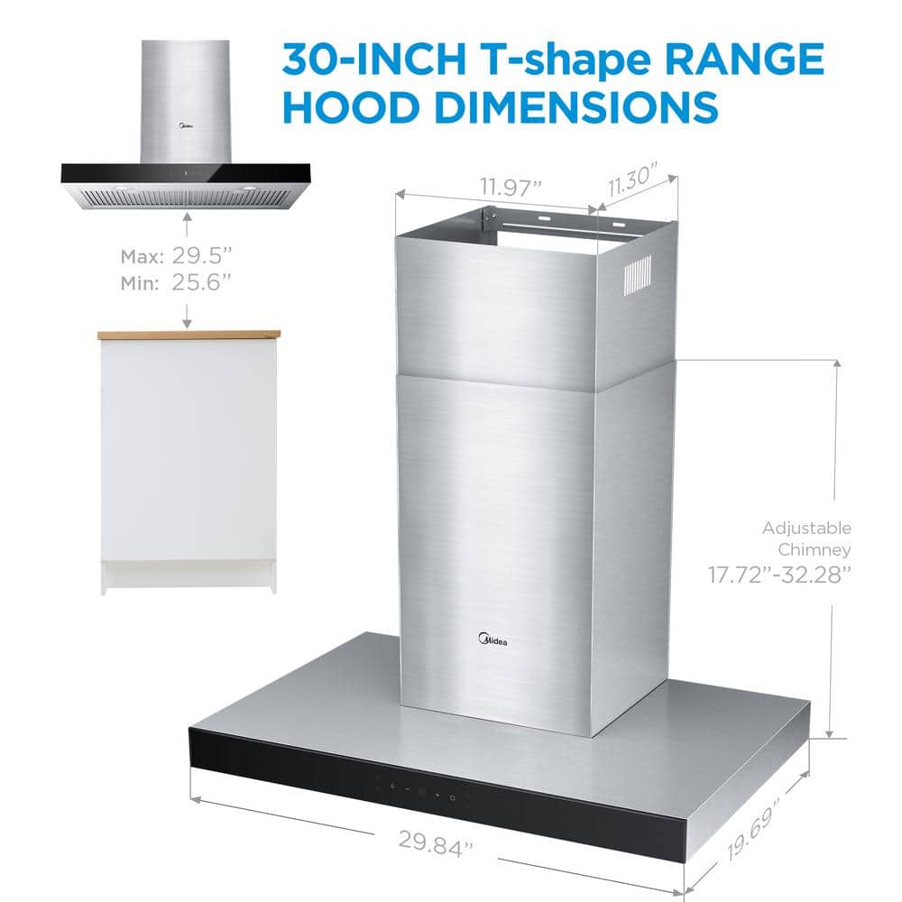 30-Inch Stainless Steel Convertible Wall-Mounted Range Hood with Charcoal Filter