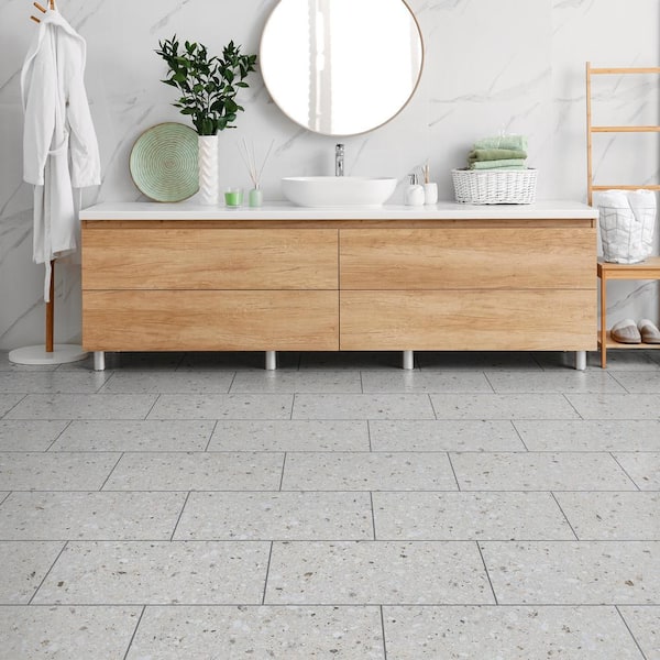 Bent White Terrazzo 22 MIL x 18.5 in. W x 37 in. L Click Lock Waterproof Vinyl Tile Flooring (19.1 sq. ft./Case)