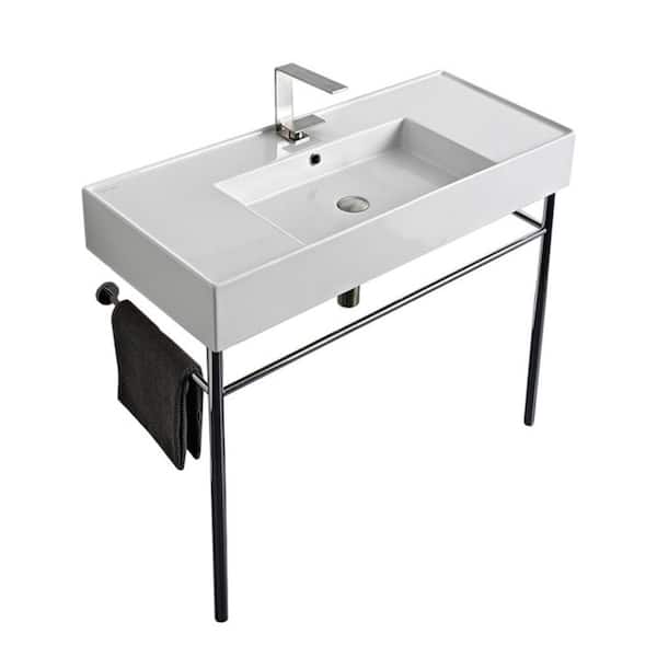 Nameeks Teorema 2 Ceramic Console Bathroom Sink with Chrome Stand