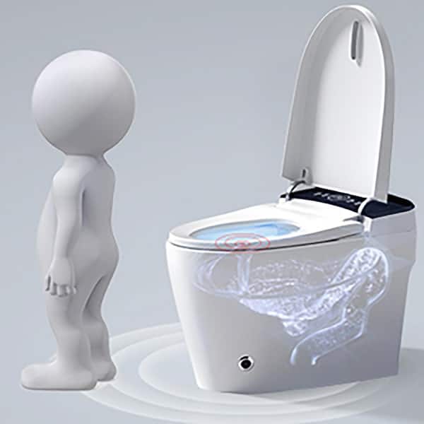 Staykiwi Elongated Bidet Toilet 1.28 GPF in White with Adjustable Sprayer Settings, Deodorizing, Soft Close