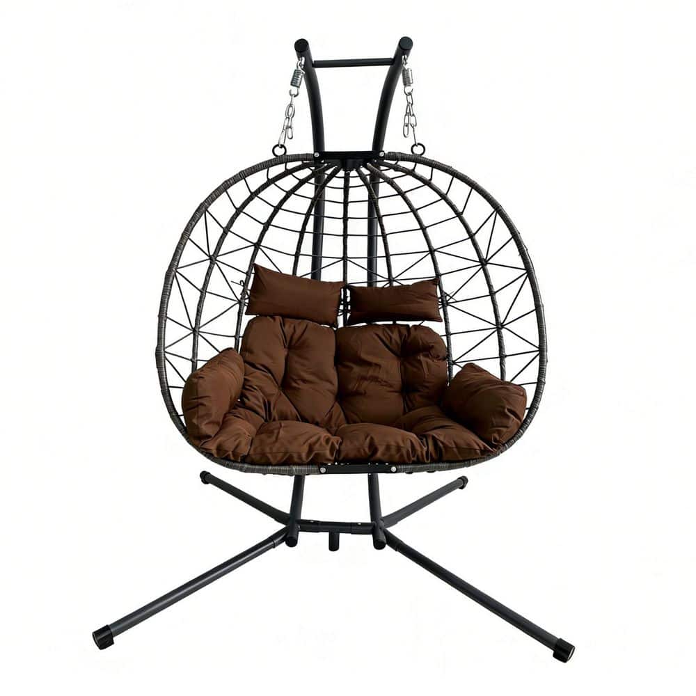 50 in. Wicker Double Patio Swing Egg Chair 2-Person Hanging Hammock Chair with Stand Brown Cushion price history on PriceWatchPro