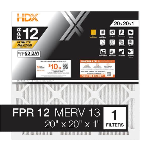 HDX 20 in. x 20 in. x 1 in. Elite Allergen Pleated Air Filter FPR 12, MERV 13