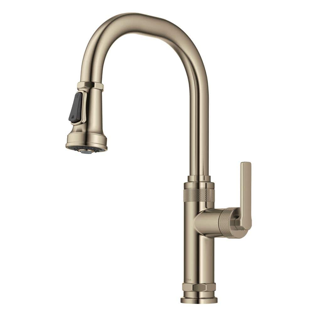 KRAUS Allyn Industrial Pull-Down Single Handle Kitchen Faucet in Spot-Free Antique Champagne Bronze, Spot Free Antique Champagne Bronze -  KPF-4102SFACB