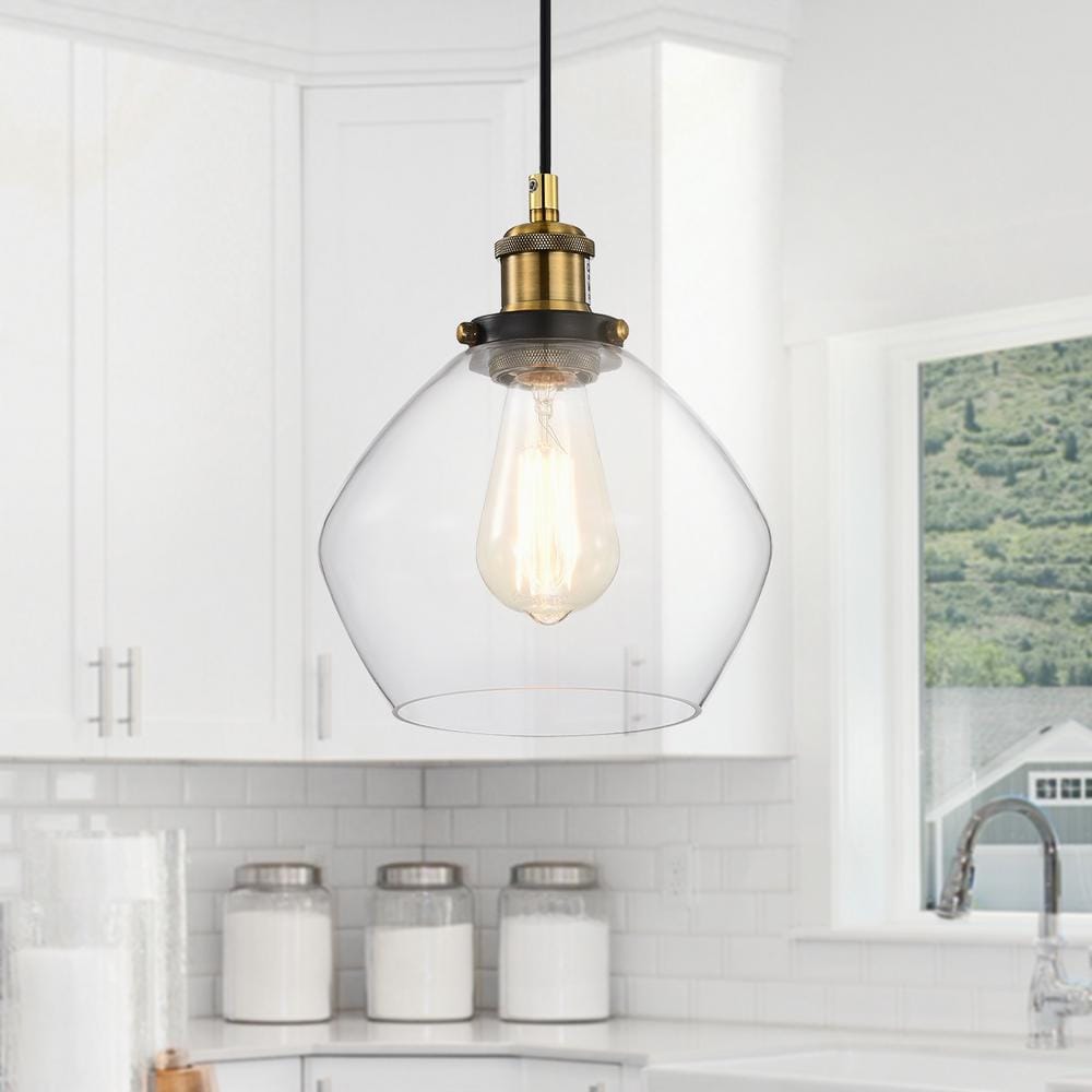 Mateo 1-Light Black and Antique Brass Mini Pendant Light with Clear Glass Shade price history on PriceWatchPro
