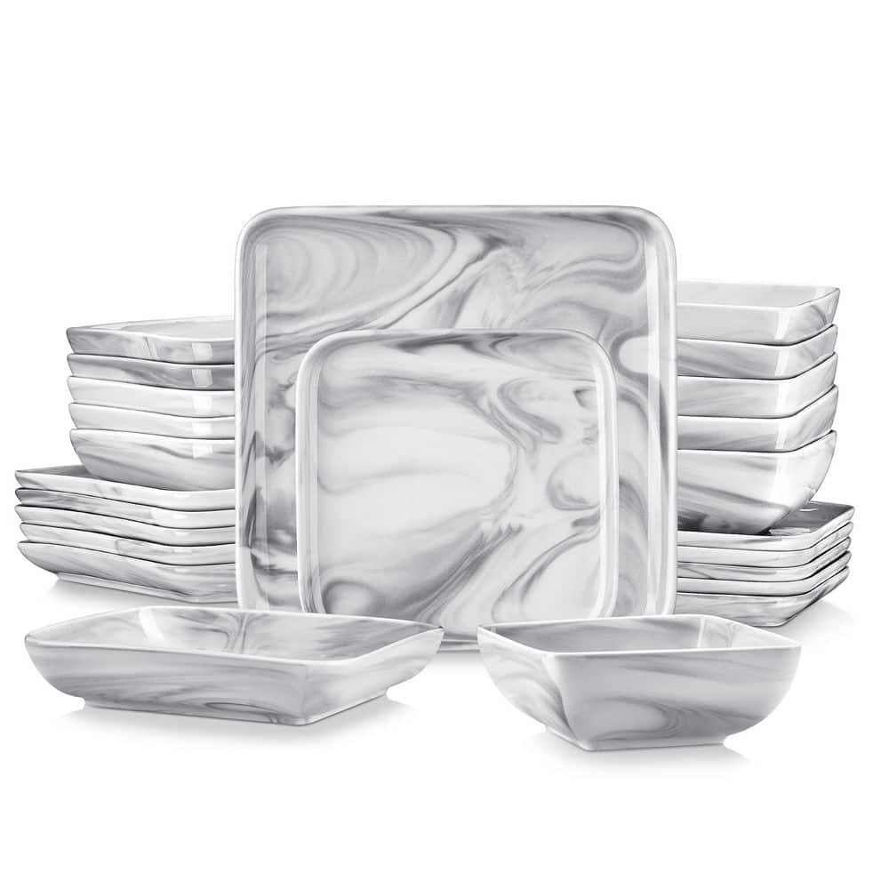 MALACASA Ivy 24Piece Marble Grey Porcelain Dinnerware Set (Service for
