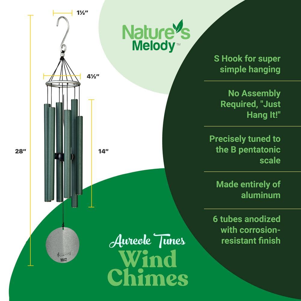 Forest Green 28" Rustproof Aluminum Outdoor Wind Chimes