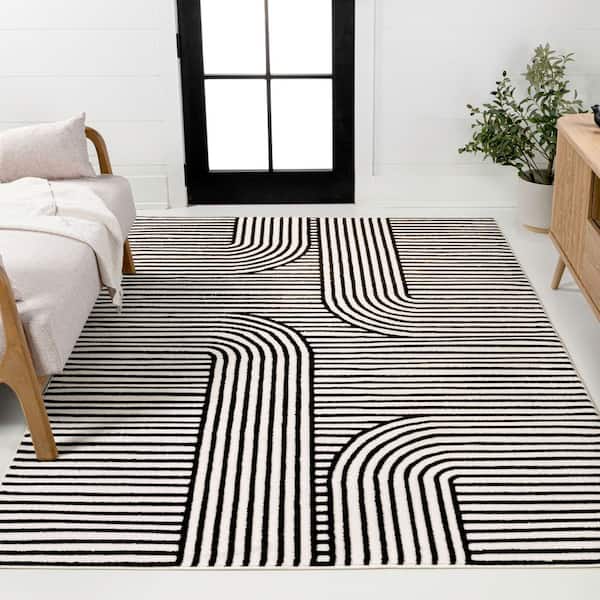 Anders MidCentury Modern Arch Stripe Two-Tone High-Low Black/White 5 ft. x 8 ft. Area Rug