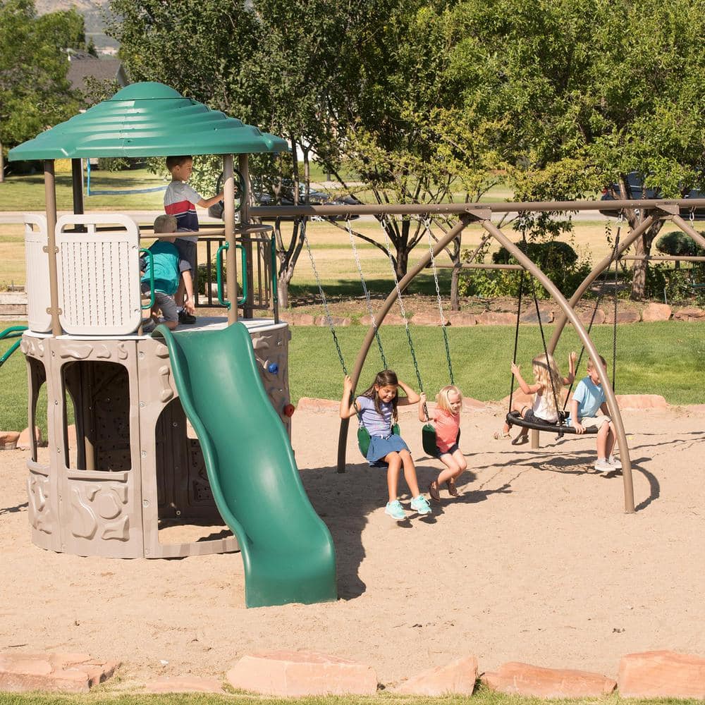 Lifetime Adventure Tower Swing Set with Slide and Climbing Wall