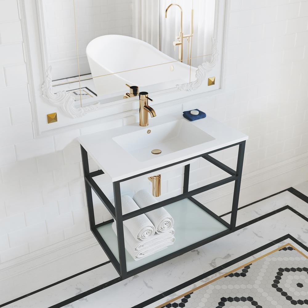 Pierre 35.4 in. W x 23.6 in. H Vanity in Matte Black with Ceramic Vanity Top in White with White Basin price history on PriceWatchPro