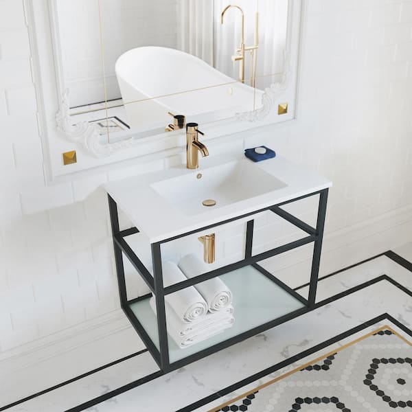 Swiss Madison Pierre 35.4 in. W x 23.6 in. H Vanity in Matte Black with Ceramic Vanity Top in White with White Basin