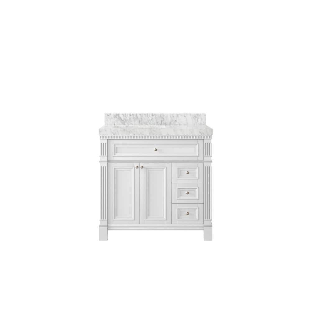 Paris 36 in. W x 22 in. D x 36 in. H Left Offset Sink Bath Vanity in White with 2 in. Carrara Marble Top price history on PriceWatchPro