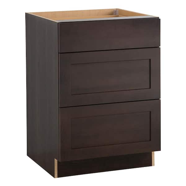 Edson Shaker Assembled 24x34.5x24 in. Base Cabinet with 3-Soft Close Drawers in Gray Edson Shaker Assembled 24x34.5x24 in. Base Cabinet with 3-Soft Close Drawers in Gray