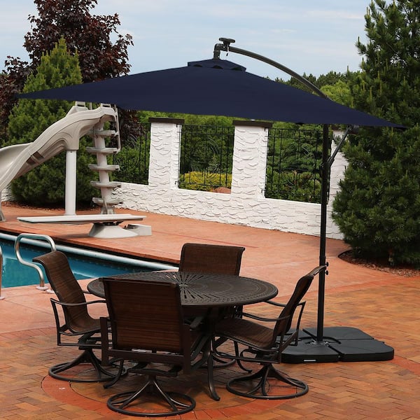 10 ft. Steel Cantilever Solar Patio Umbrella in Navy Blue