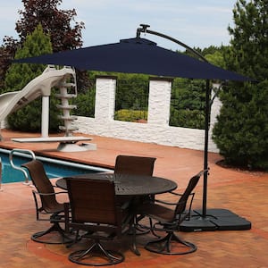 10 ft. Steel Cantilever Solar Patio Umbrella in Navy Blue