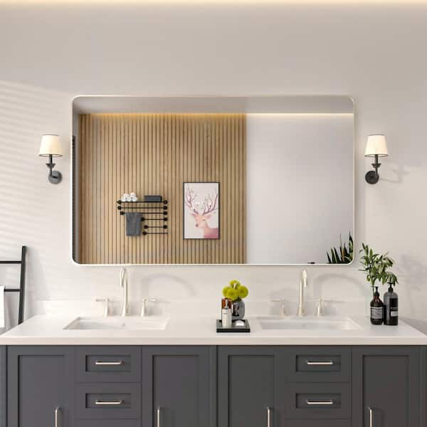 niveal 60 in. W x 36 in. H Rectangular Framed Wall Bathroom Vanity Mirror in Brushed Nickel
