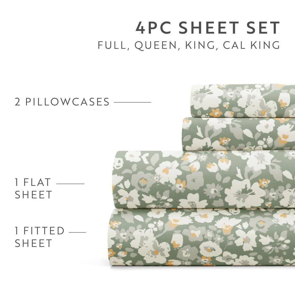 Green Floral Kids Unisex Queen Microfiber Sheet Set