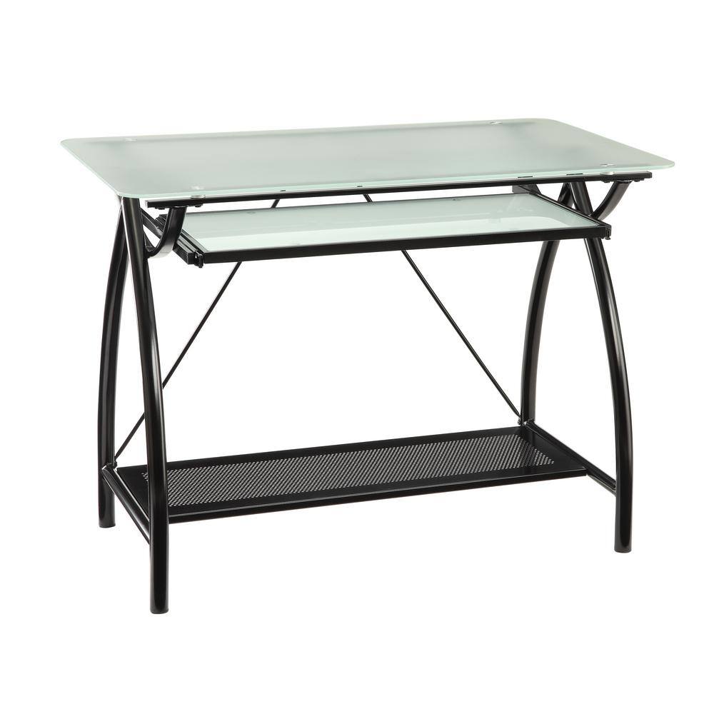 Black Steel and Glass Workstation with Keyboard Tray