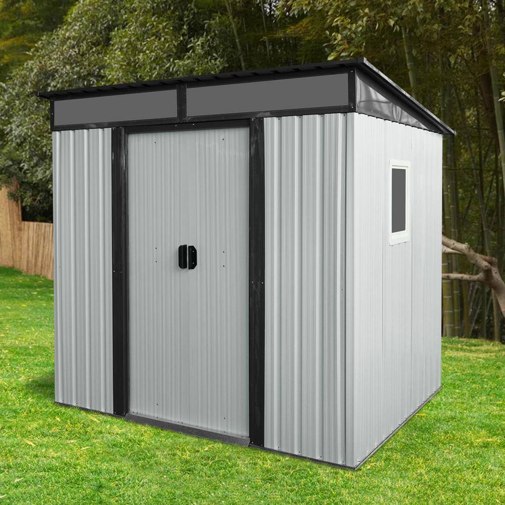 6 ft x 5 ft White Metal Garden Storage Shed with Window