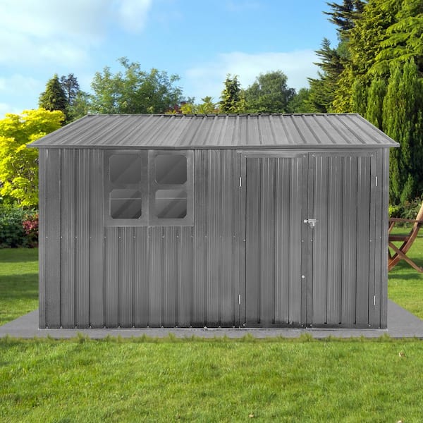 10 ft. W x 8 ft. D Metal Shed with Single Door, Window and Vents in Gray (80 sq. ft.)