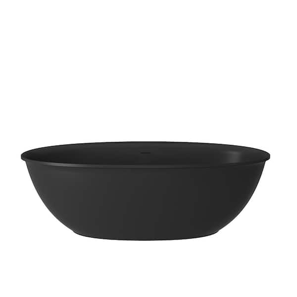 VANITYFUS 67 in. x 33 in. Stone Resin Solid Surface Non-Slip Freestanding Soaking Bathtub with Brass Drain and Hose in Matte Black