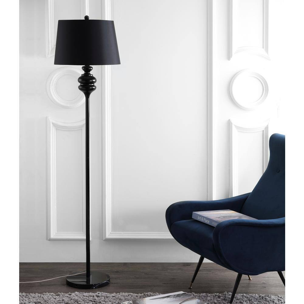 Black Steel Torchiere Floor Lamp with Empire Shade