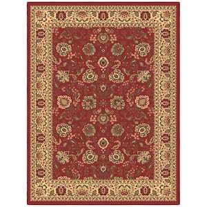 Basics Collection Non-Slip Rubberback Oriental Design 5x7 Indoor Area Rug, 5 ft. x 6 ft. 6 in., Red
