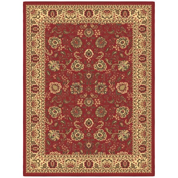 Basics Collection Non-Slip Rubberback Oriental Design 5x7 Indoor Area Rug, 5 ft. x 6 ft. 6 in., Red