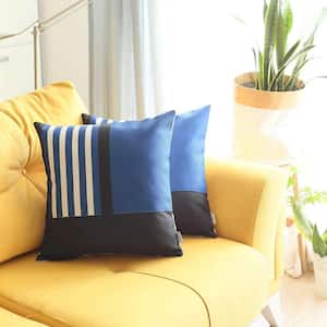 Charlie Set of 2-Blue Striped Zippered Handmade Polyester Throw Pillow 18 in. x 18 in.