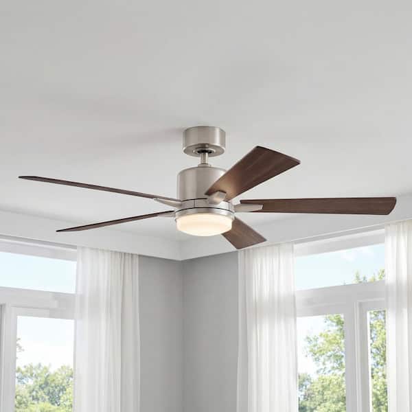 Lucian Elite 52 in. Indoor Brushed Nickel Downrod Mount Ceiling Fan with Integrated LED with Wall Control Included