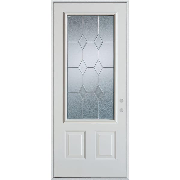 32 in. x 80 in. Geometric Brass 3/4 Lite 2-Panel Painted White Left-Hand Inswing Steel Prehung Front Door