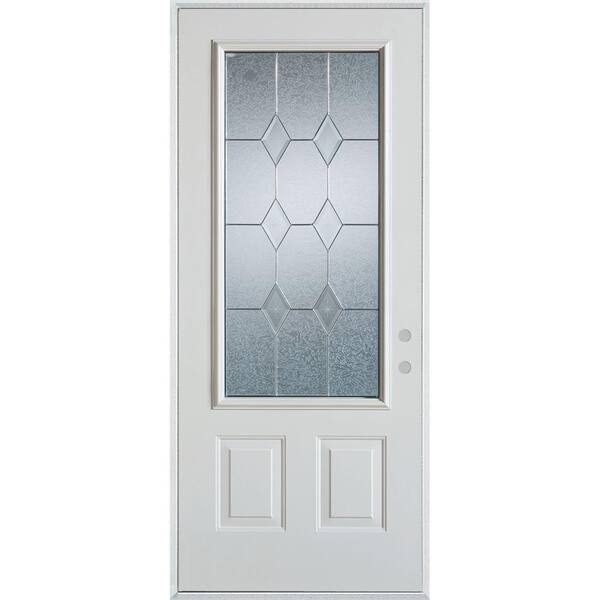 Stanley Doors 36 in. x 80 in. Geometric Patina 3/4 Lite 2-Panel Painted White Left-Hand Inswing Steel Prehung Front Door