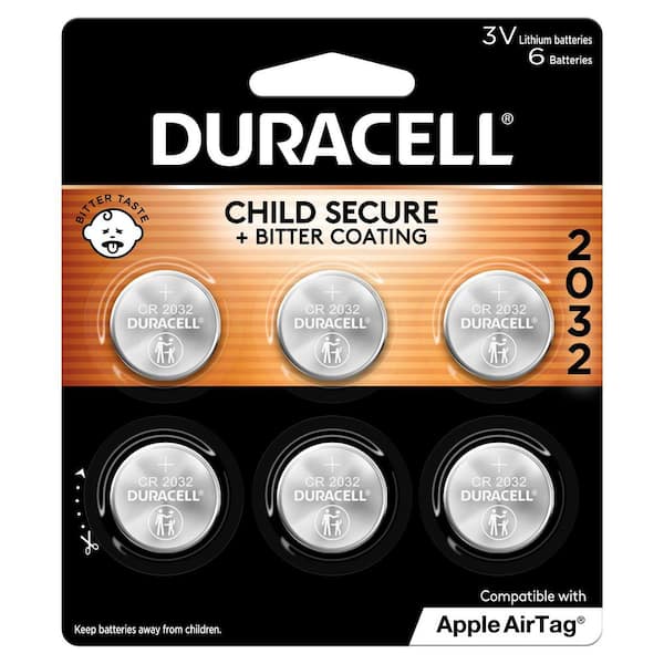 Duracell CR2032 3V Lithium Battery, 6 Count Pack, Bitter Coating Helps Discourage Swallowing