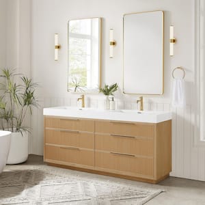 Hohhot 71.7 in. W x 19.7 in. D x 33.8 in. H Double Bath Vanity in Washed Ash Grey with White Engineered Stone Top