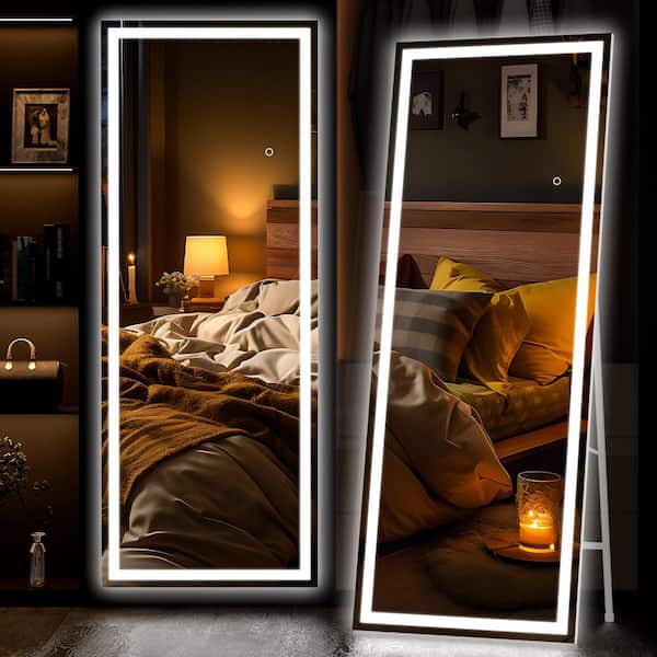 Hasipu 20 in. W x 67 in. H Square White LED Lighted Floor Standing Mirror, Full Body Dressing Mounted Mirror, Tempered Glass