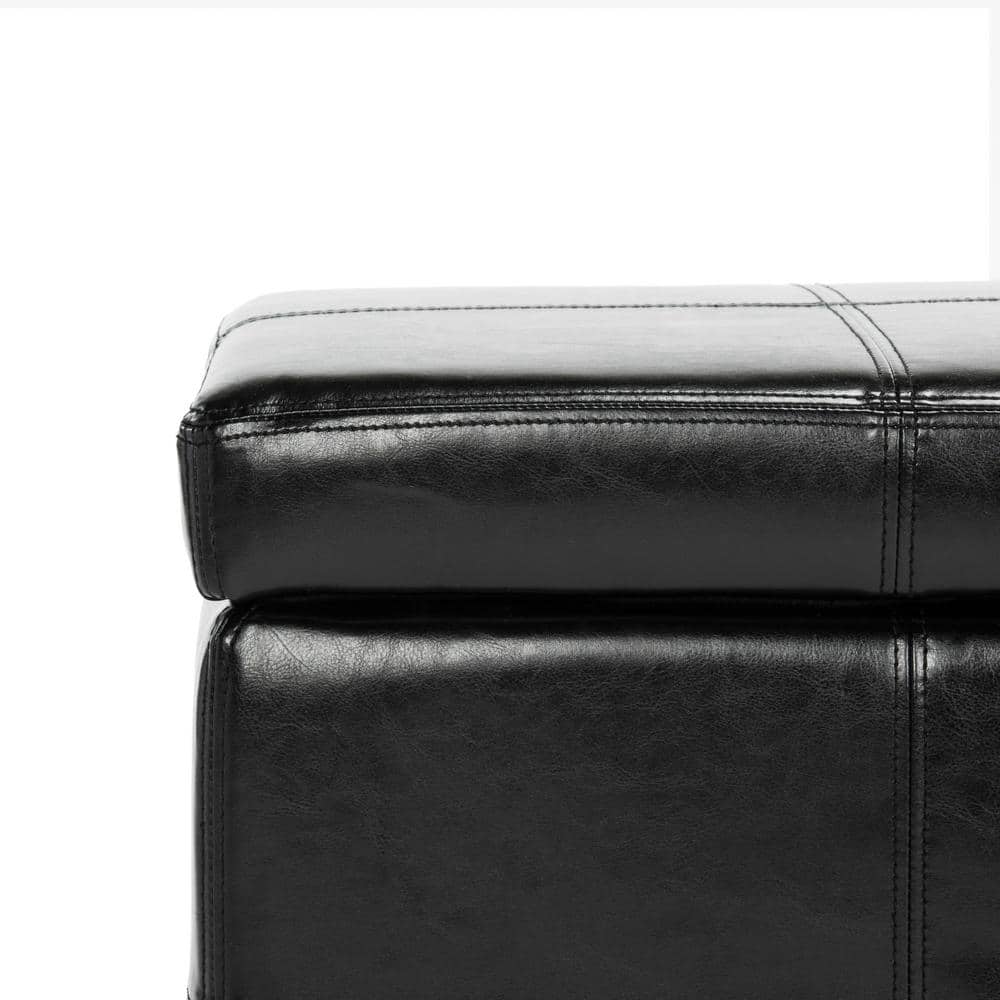 Madison Large Black Leather Storage Bench with Hardwood Frame