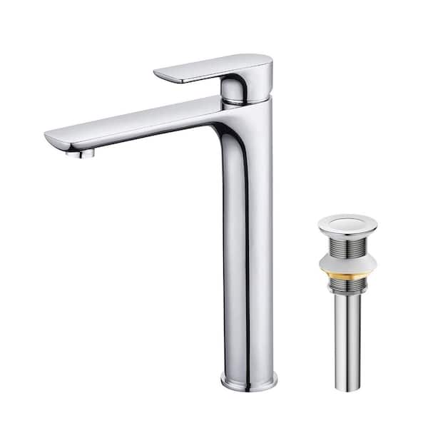 Single Handle Lever Handle Single Hole Bathroom Sink Faucet with Supply Lines and Pop-Up Drain in Chrome
