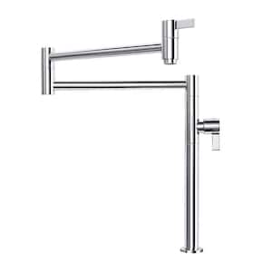 Deck Mounted Pot Filler Kitchen Faucet with Double Joint Swing Arm in Solid Brass Polished Chrome