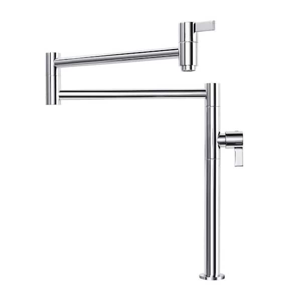 Iviga Deck Mounted Pot Filler Kitchen Faucet With Double Joint Swing Arm In Solid Brass Polished 4408