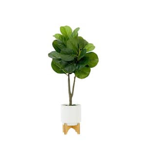 33 in. Green Artificial Fiddle Fig Tree with Stand Planter
