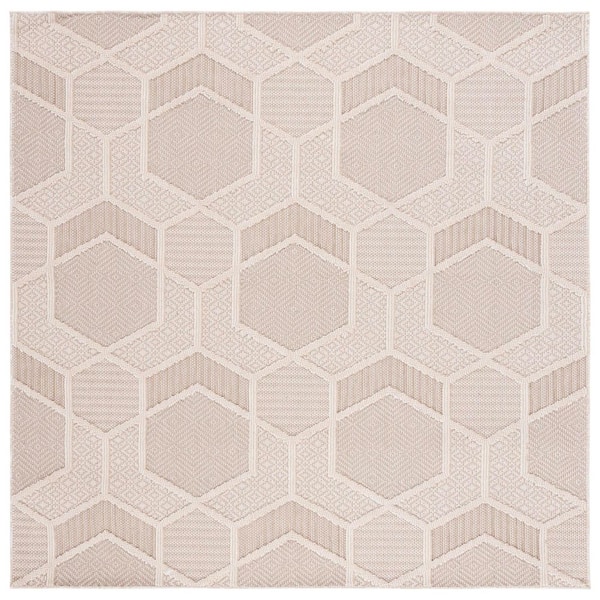 Global 7 ft. x 7 ft. Beige/Ivory High-Low Hexagon Square Area Rug