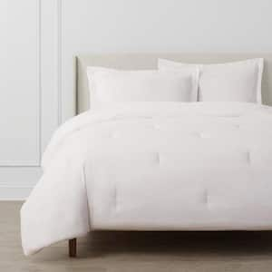 3-Piece Bright White Cotton Linen Blend King Comforter Set